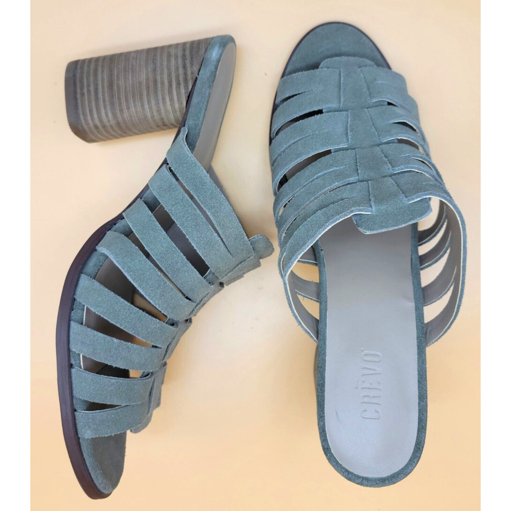 Crevo Hazelle Stacked Heeled Women's Size 10 Strappy Suede Sage Green Sandal